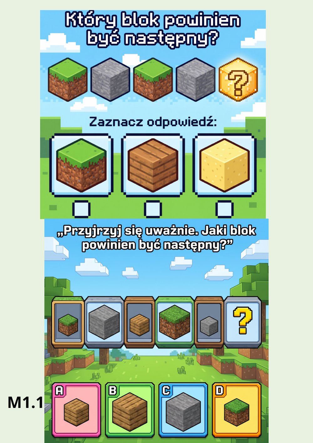 Zadanie logiczne w Minecraft: który blok powinien być następny