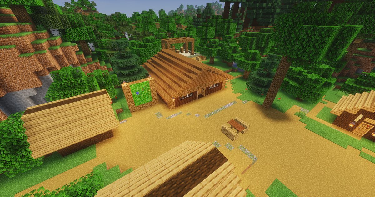Obozowisko harcerskie w lesie zbudowane w Minecraft, misja 2