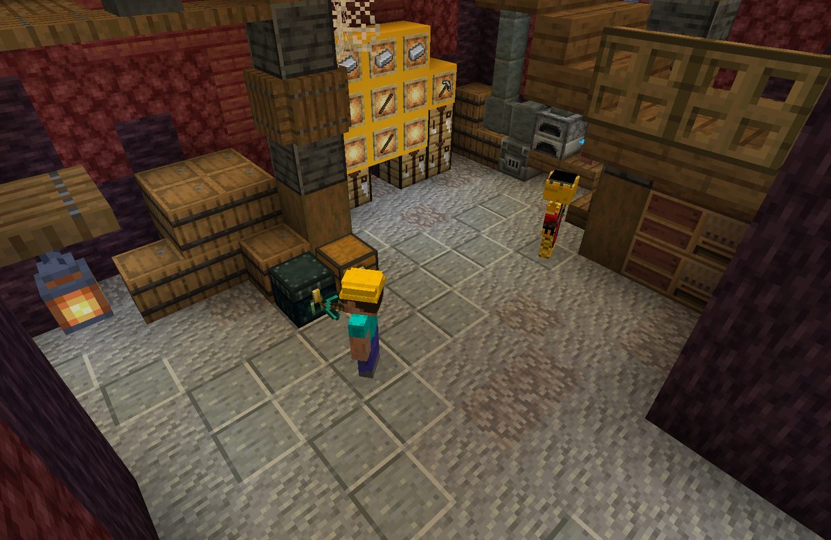 Warsztat górnika w kopalni zbudowany w Minecraft, misja 3