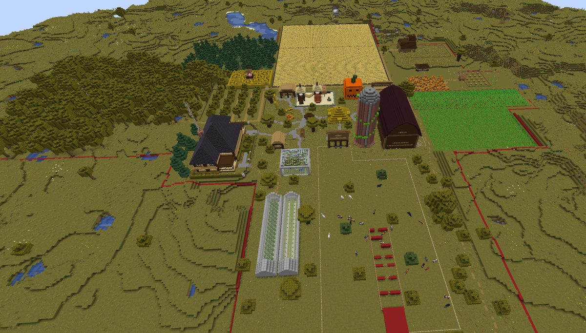Gospodarstwo z polami i stodołą zbudowane w Minecraft, misja 6