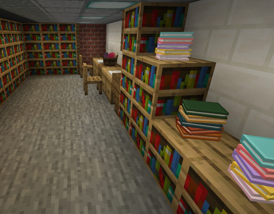 Szkolna biblioteka zbudowana w Minecraft, misja 7